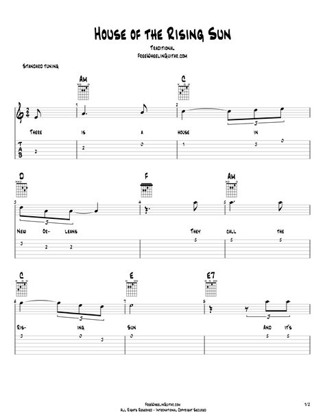 House Of The Rising Sun Chords And Tab