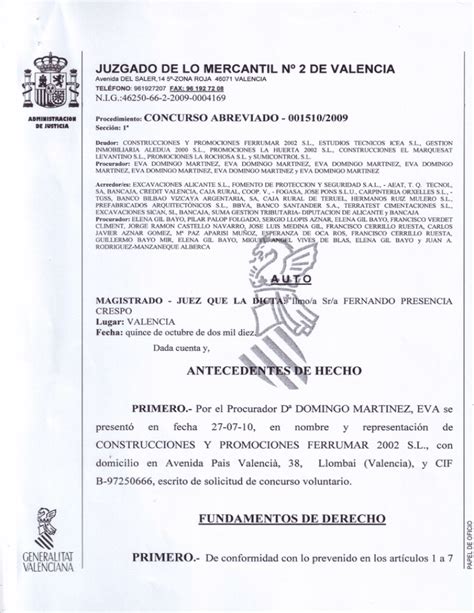 Auto de declaración concurso