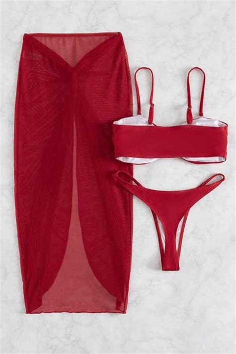 Sexy Sheer Coverup Skirt Three Piece Bikini Swimsuit Wow Garments