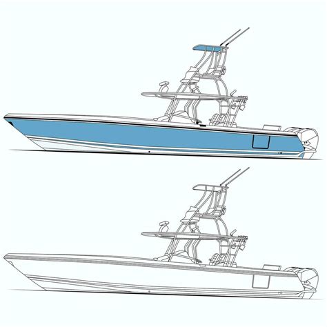 Side View Fishing Boat Vector Line Art Illustration And One Color