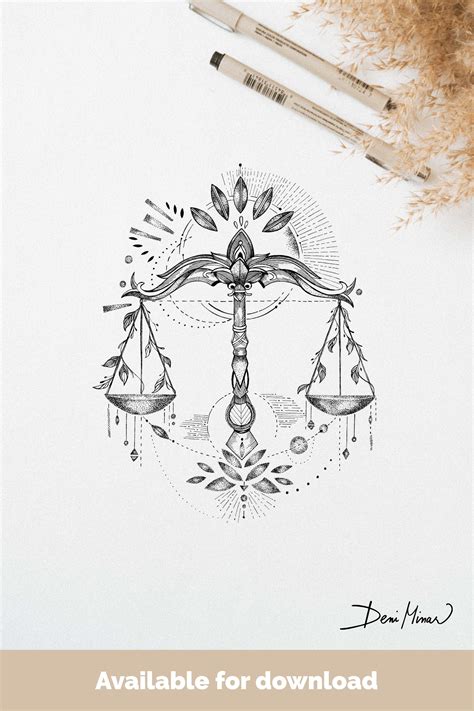 Line Drawing Of Zodiac Sign Libra Signed By The Slovak Artist Deni