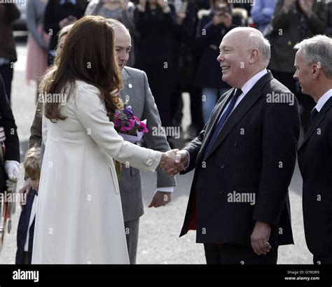 The Duchess Of Cambridge Meets Lord Fellowes As She Arrives For A Visit