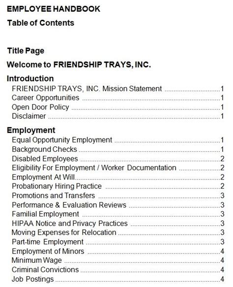 employee handbook template free