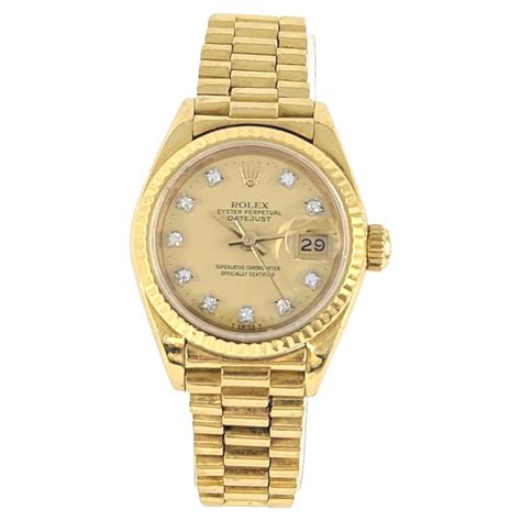 Ladies Rolex 18k Presidential Bracelet Watch Solid Gold Diamond Dial Ref 69178 For Sale At