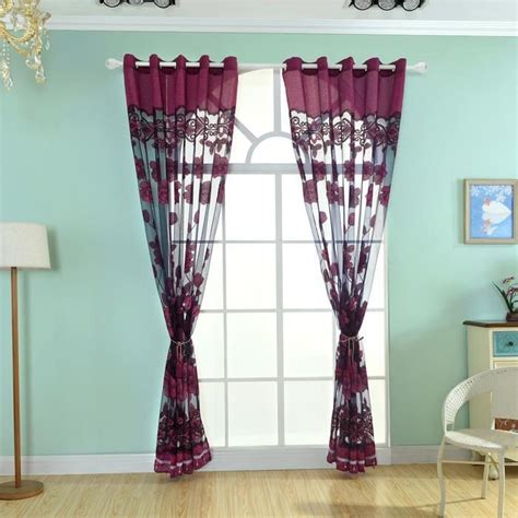 1pc Rideau Voilages Violet Foncé 100250cm Rideau Voilé Plissé Floral