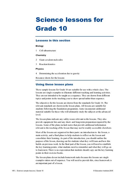 Lesson Plan For Science Class 10 Pdf