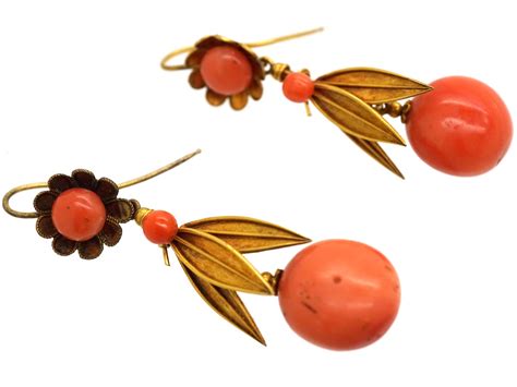 Victorian Ct Gold Coral Drop Earrings K Pr The Antique