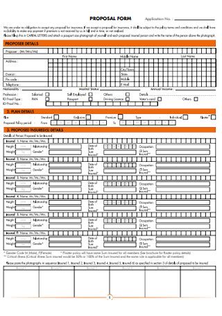 Sample Health Proposal Forms In Pdf Ms Word