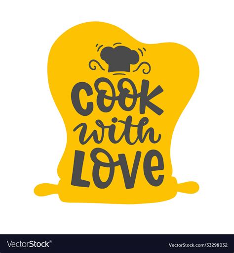 Cook with love quote lettering emblem Royalty Free Vector