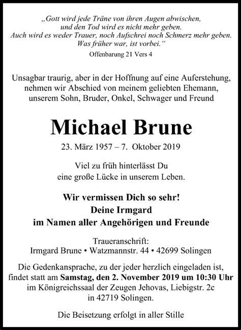 Traueranzeigen Von Michael Brune Trauer In NRW De