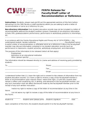 FERPA Release For Faculty Staff Letter Of Recommendation Or Reference