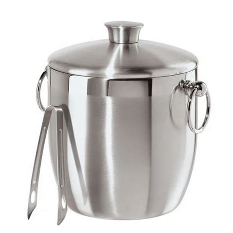 Silver Stainless Steel Ice Bucket With Tongs Capacity L At Rs