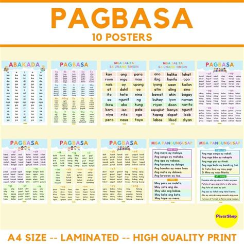 Pcs Pagbasa Educational Charts Laminated A Size Tagalog Reading