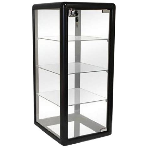 Glass Countertop Display Case Black Showcase Key Lock 3 Shelf