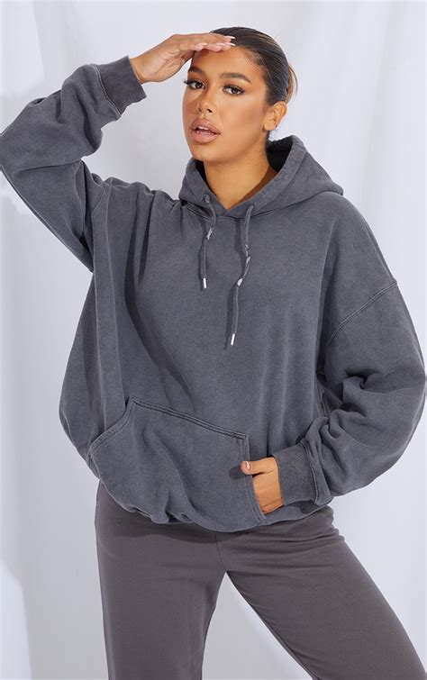 Charcoal Washed Oversized Hoodie Prettylittlething Ca