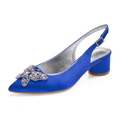 Pointed Toe Slingback Round Kitten Low Heel Lady Satin Evening Dress