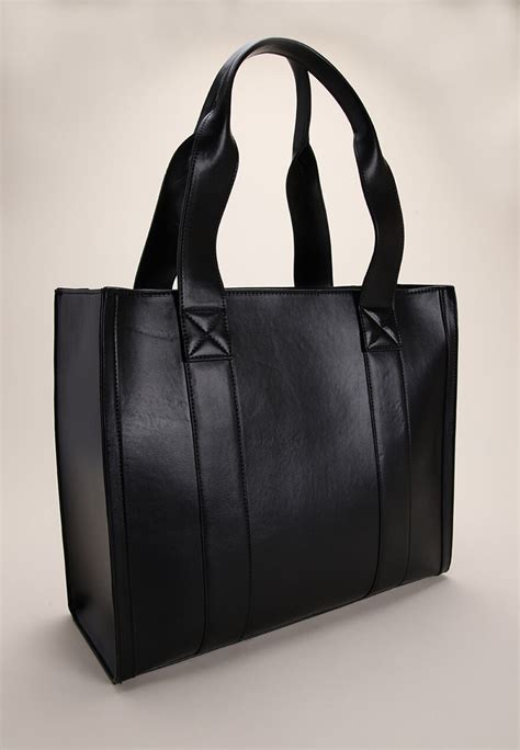 Womens Black Structured Tote Bag Peacocks