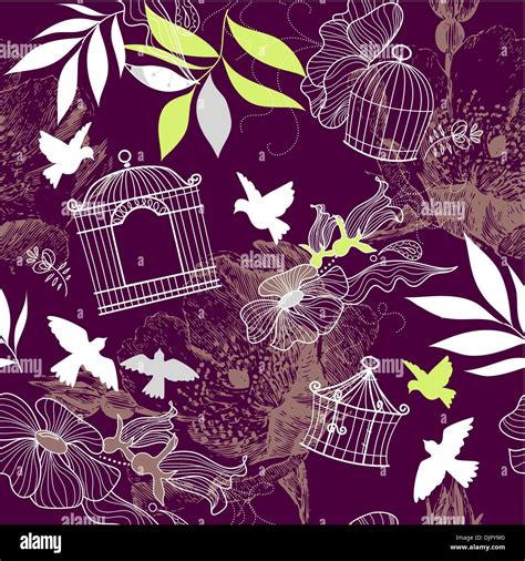 Birds And Bird Cages Seamless Pattern Stock Vector Image And Art Alamy