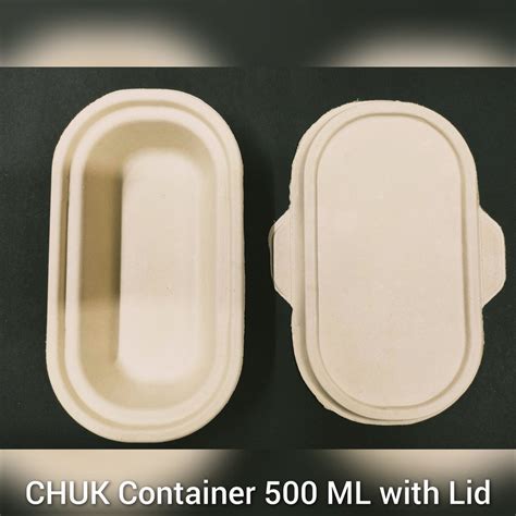 Plain Oval Compostable Sugarcane Bagasse Container With Lid Ml Chuk