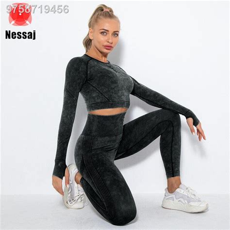 Nessaj Cropped Top Gym Set Seamless Women Yoga Workout Set Fitness