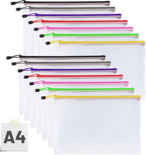 A4 Plastic Wallets Folders 14pcs Mesh Zipper Pouch Document Wallet