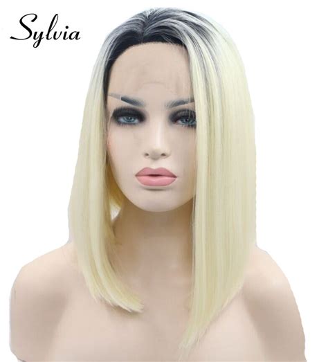 Sylvia 1b 613 Ombre Short Straight Synthetic Lace Front Wigs Blonde