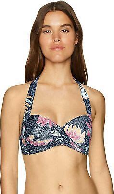 NEW Seafolly Bali Hai Soft Cup Floral Halter Bikini Top Indigo US 10