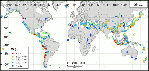 Earthquake Map, Map of historical earthquake locations (after CPTI15,14 ...