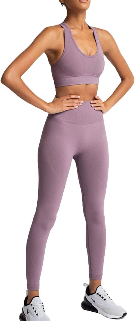 Damen Workout Outfit Set Teilig Nahtlos Hohe Taille Yoga Leggings