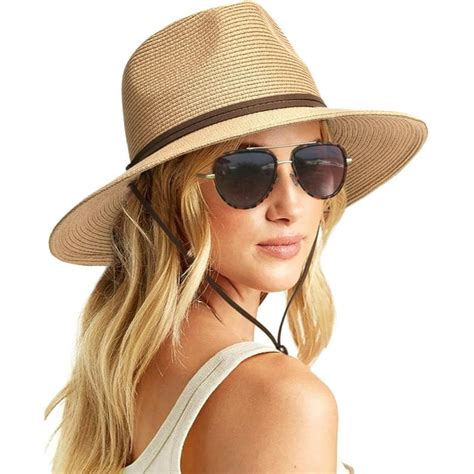 Furtalk Womens Summer Straw Sun Hats Wide Brim Panama Fedora Beach Hat