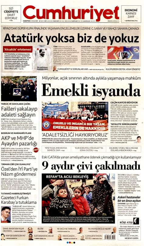 Cumhuriyet Gazetesi Cumhuriyet Manşet Oku Haberler 30 Aralık 2023