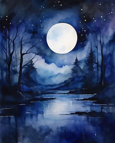 Moon Watercolor Painting Painting | Diamond Painting Kits