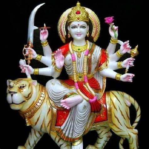 Painted Hindu White Marble Durga Mata Statue For Worship Size Ft