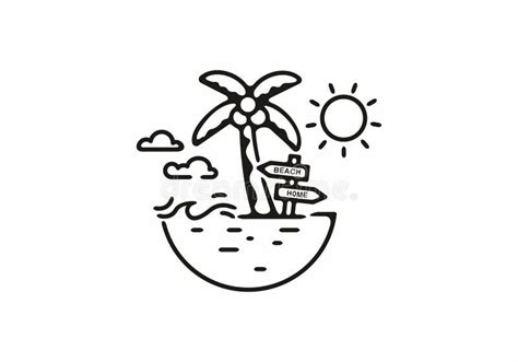 Illustration De La Ligne Noire De La Plage Avec Des Cocotiers