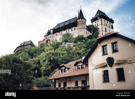 View Of Karlstejn Castle Large Gothic Castle In Town Of Karlstejn