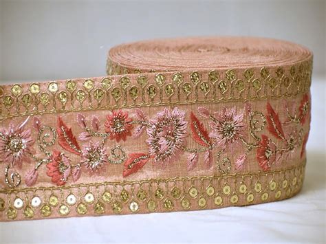 Pink Saree Fabric Trim By The Yard Embroidered Embellishments Etsy