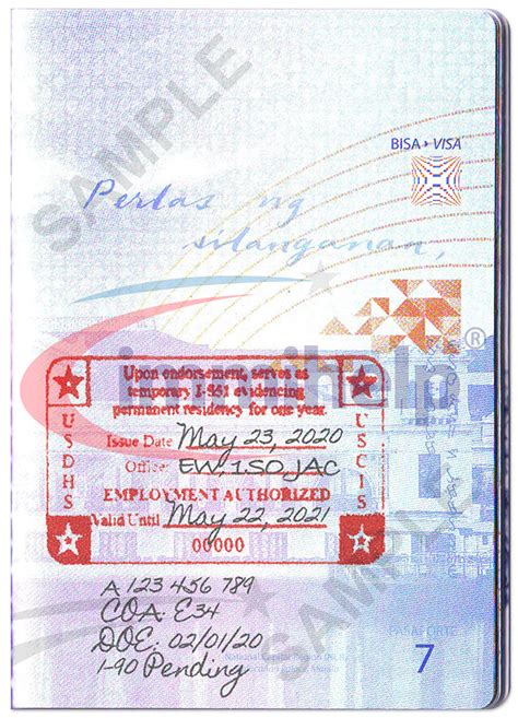 Sample Temporary Green Card Stamp (I-551) in Passport - Immihelp