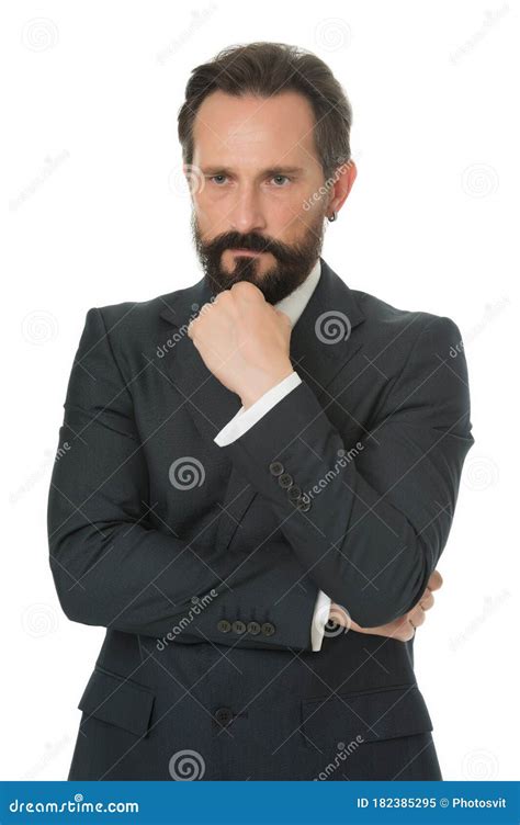 Formal And Elegant Bearded Man Wear Formal Suit Serious Lawyer In