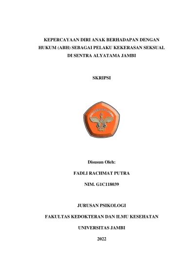 Kepercayaan Diri Anak Berhadapan Dengan Hukum Abh Sebagai Pelaku