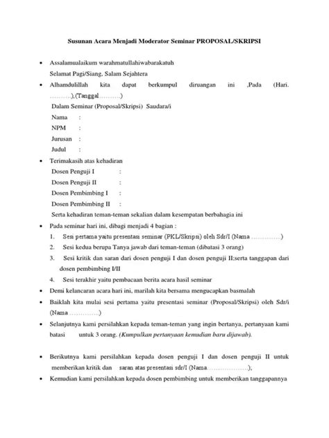 7 Contoh Teks Moderator Seminar Proposal Yang Efektif Dan Menarik