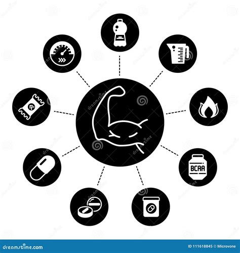 Sport Supplements Power, Protein and Vitamin Sports Nutrition Icons