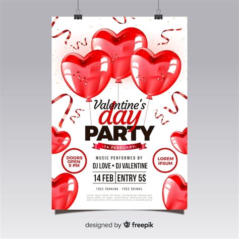 Plantilla de flyer realista para fiesta de san valentín Vector Gratis