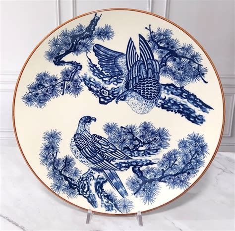 Vintage Japanese Pajangan Keramik Porcelin Two Eagle Blue Antik Design