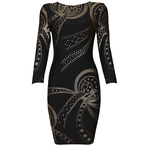 Katrina Black Gold Shooting Time Traveler Bandage Bodycon Pencil Midi