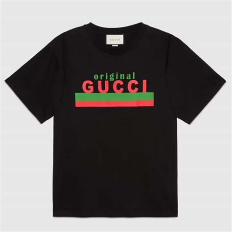 Gucci Gg Men Original Gucci Print Oversize T Shirt Black Cotton Jersey Crewneck Lulux