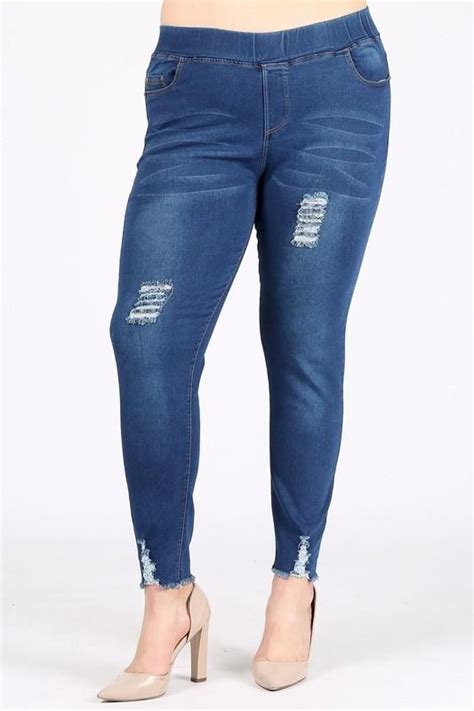 Dark Wash Jeggings With Rips Skinny Fit Skinny Jeans Denim Fabric