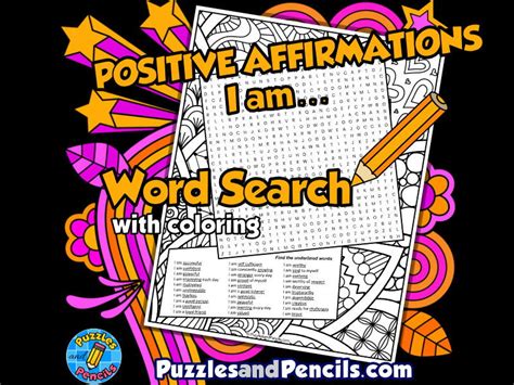 Positive Affirmations Word Search Puzzle With Colouring I Am