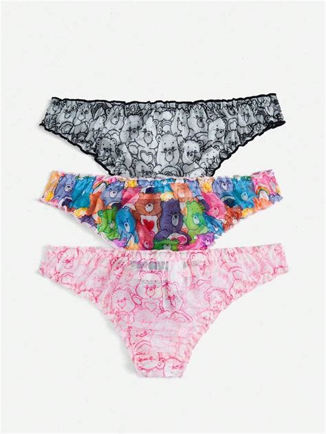 Romwe X Care Bears Pack Cartoon Graphic Frill Trim Panty Set Shein Usa