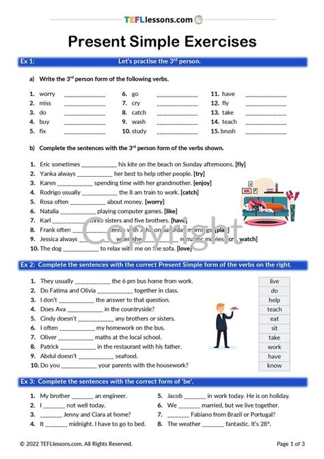 Present Simple Exercises Tefl Lessons Esl