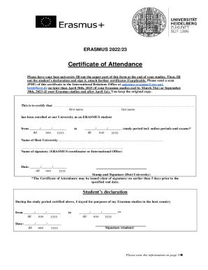 Fillable Online ERASMUS 2022 23 Certificate Of Attendance Fax Email